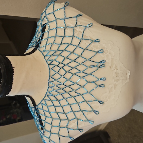 HANDMADE Turquoise Blue Beaded Net Lace Collar Necklace - Picture 2 of 11